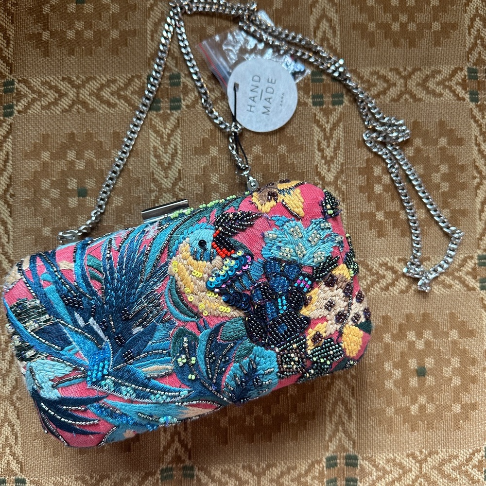 Zara Handmade Tropical Pattern Beaded Mini Shoulder Crossbody Bag